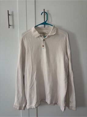 Tommy Bahama Long-Sleeve Silk and Cotton Polo in Off-White/Cream